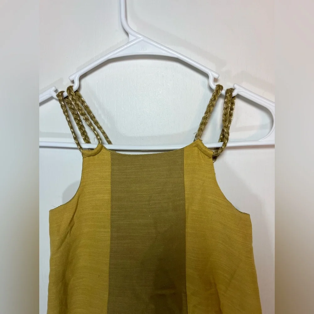 Tahari Girl Dress 6 Cotton Rayon‎ Gold Sleeveless Braided Straps Summer Lined